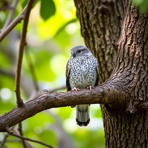 Une Buse Variable posée sur une branche d'arbre, regardant attentivement.
