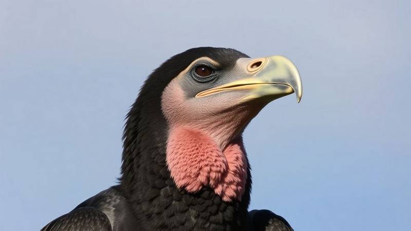 Un Condor des Andes mâle en vol, montrant sa majestueuse envergure et ses ailes noires avec des taches blanches.