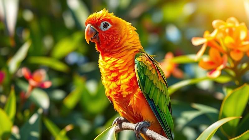 Conure Soleil aux couleurs éclatantes.