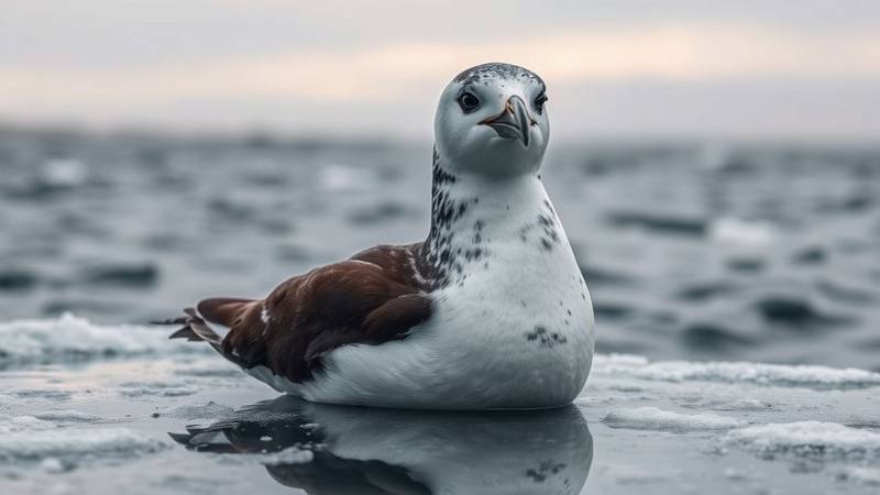 Un Guillemot à miroir en plumage d'hiver, montrant un corps plus clair et marbré.