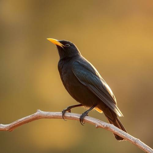 Merle noir mâle avec son bec jaune.