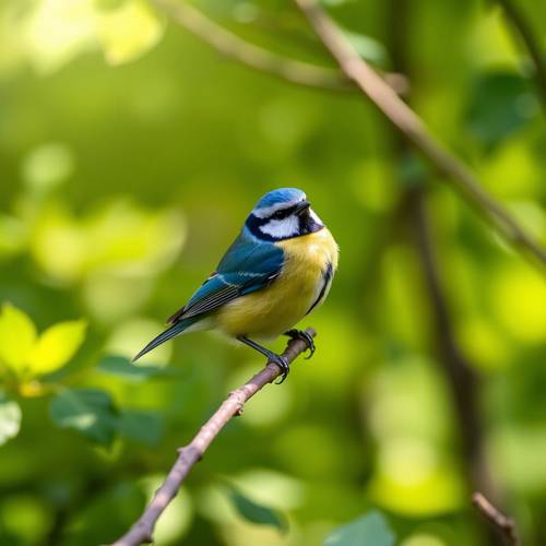 Mésange bleue sur une branche.