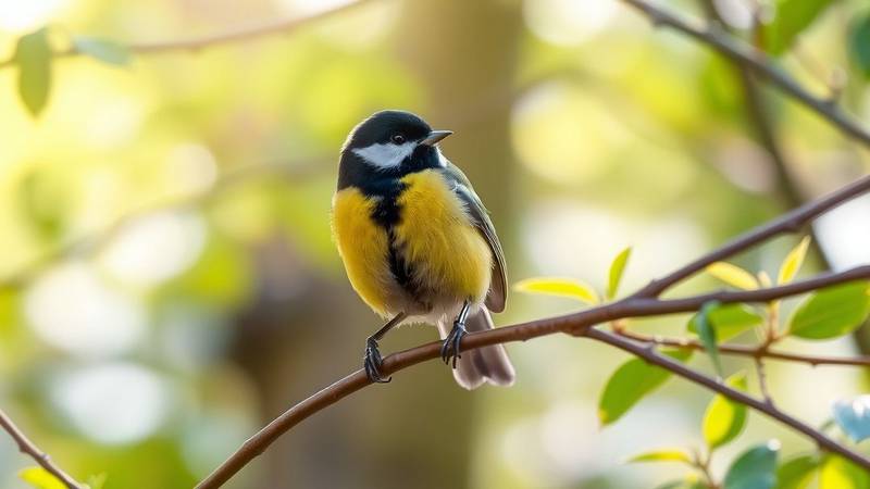 Mésange Charbonnière reconnaissable à sa tête noire et sa cravate ventrale.