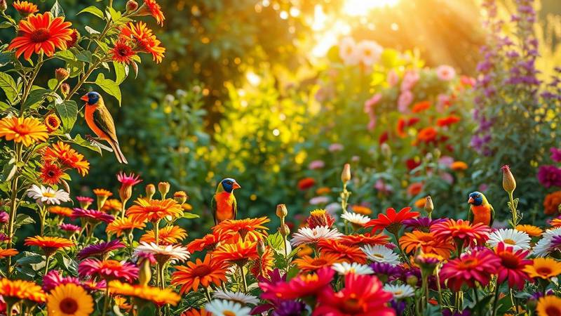 Oiseaux communs se nourrissant dans un jardin.