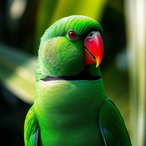 Portrait d'une Perruche à collier verte.