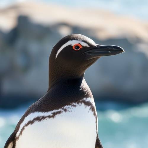 Portrait d'un Pingouin Torda montrant son bec épais et marqué de blanc.