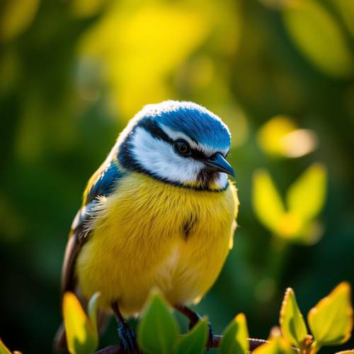 Portrait d'une Mésange bleue montrant sa calotte bleue distinctive.