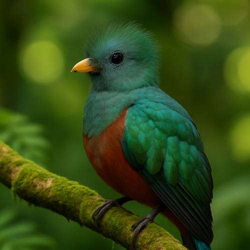 Une femelle Quetzal resplendissant, reconnaissable à l'absence des longues plumes caudales et à son plumage moins éclatant.