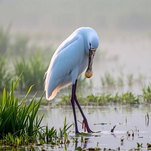 Gros plan sur le bec unique en forme de spatule de la Spatule blanche.