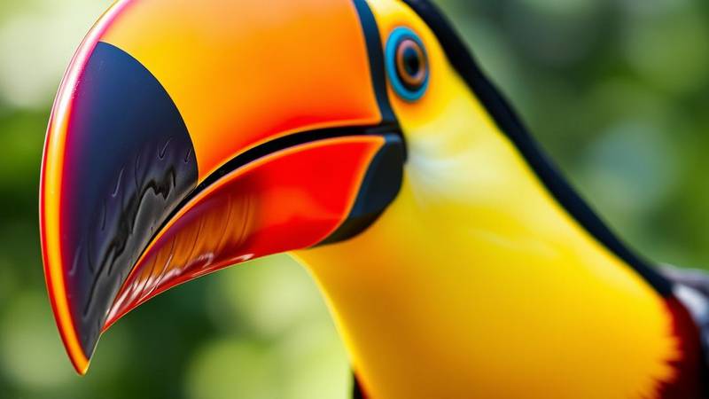 Gros plan sur le bec coloré d'un toucan.