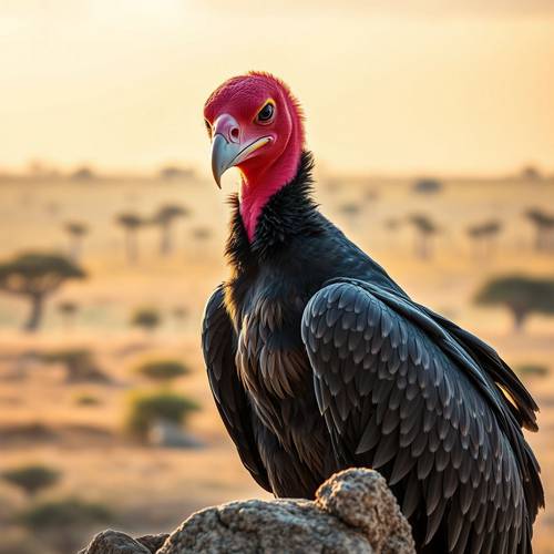 Portrait d'un Vautour oricou montrant sa tête nue colorée.