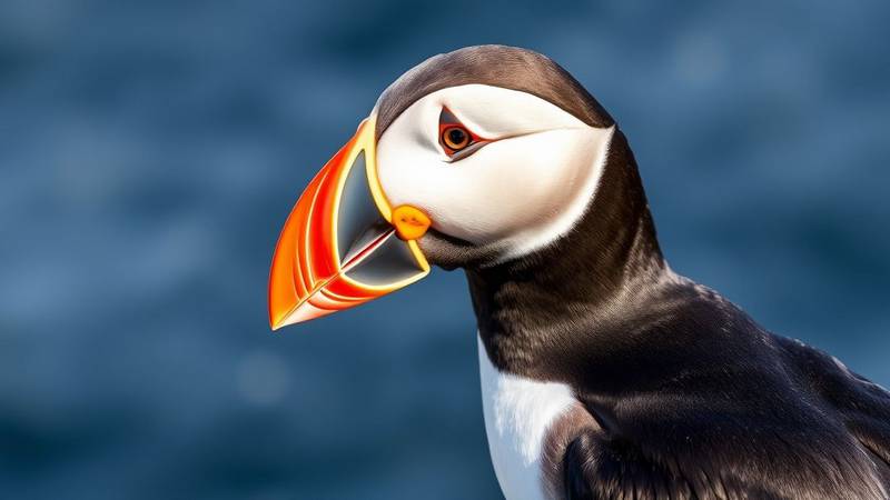 An Atlantic Puffin with its colorful beak.