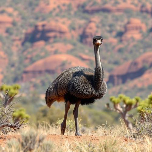 An emu in an Australian landscape.