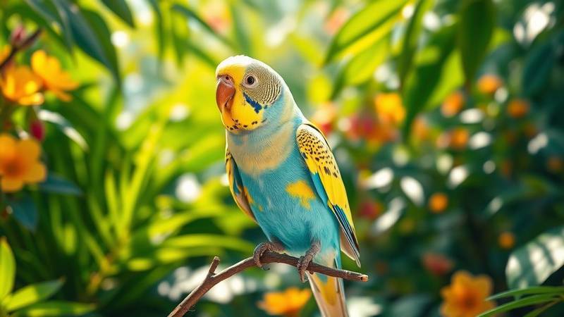 Blue and yellow budgerigar.