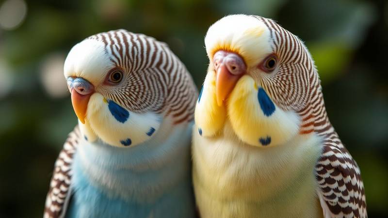 Comparison of the blue cere of a male budgie and the brown cere of a female.