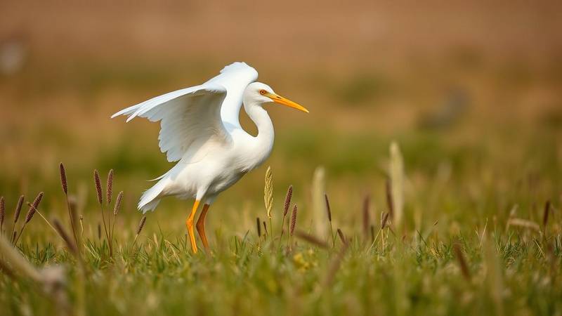 A Cattle Egret foraging in a field.