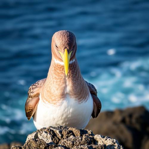 Portrait of a Cory's Shearwater showing its robust yellow beak.