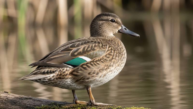 Female Eurasian Teal on water