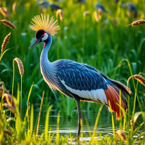 Portrait of a Grey Crowned Crane with its distinctive golden crown.