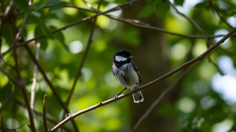 A juvenile Coal Tit, showing duller plumage and a yellowish tinge to its white patches.