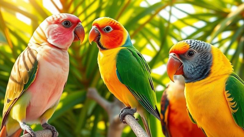 A collage of different lovebird species.