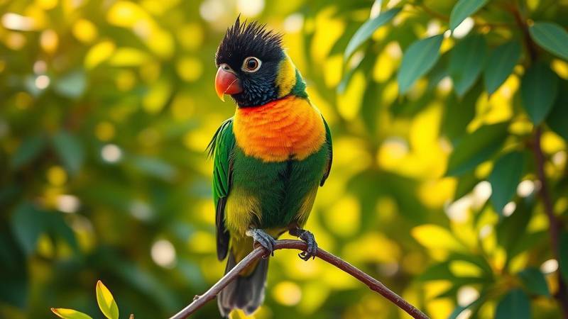 A Masked Lovebird with its distinctive black head.