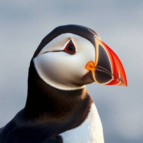 Portrait of an Atlantic Puffin with its large, colorful bill in summer.