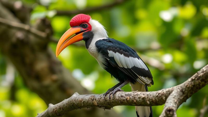 A Red-billed Hornbill perched on a branch.