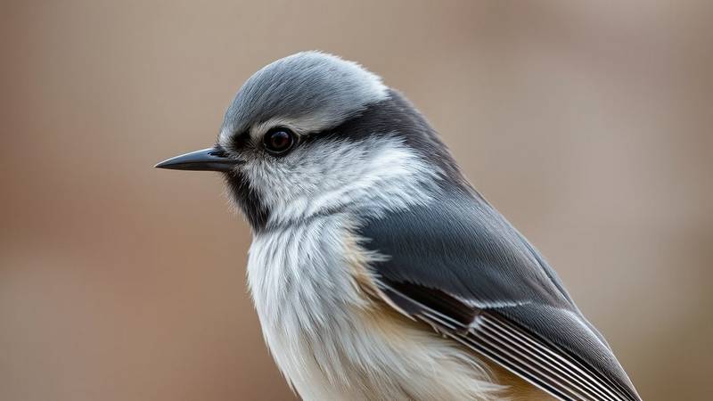 Profile of a Willow Tit highlighting its large head and dull cap.